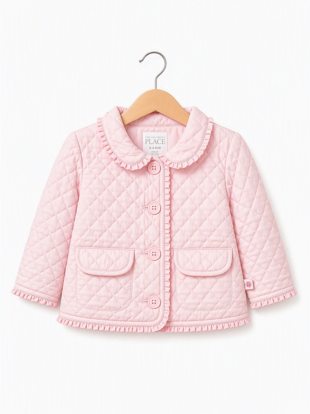 Vintage Y2K The Children's Place Pink Quilted Ruffle Trim Ruffled Jacket 0-3M